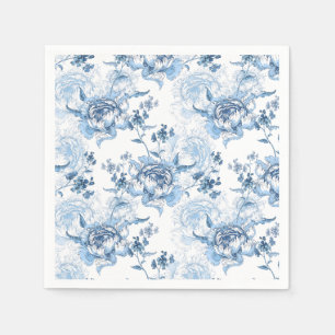 Serviette En Papier Élégantes pivoines gravées en bleu et blanc