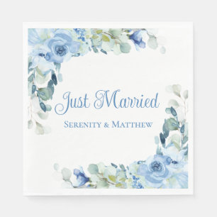 Serviette En Papier Élégantes Roses Bleues de l'Aquarelle Florale Just