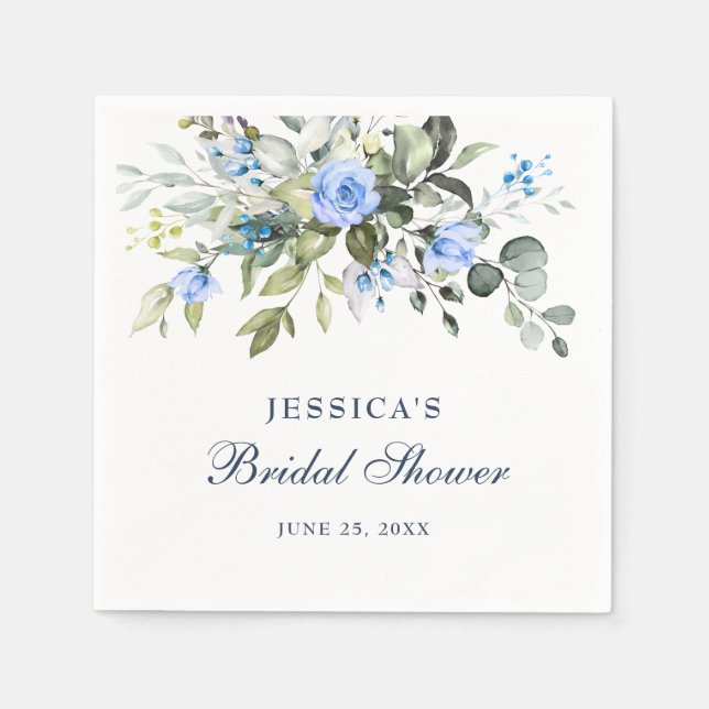 Serviette En Papier Elegantes Roses Bleues d'Eucalyptus Floral Shower  (Devant)