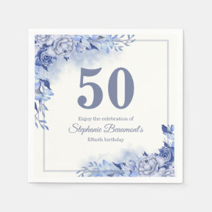 Serviette En Papier Élégantes Roses Bleues Florales pour les 50 ans d'