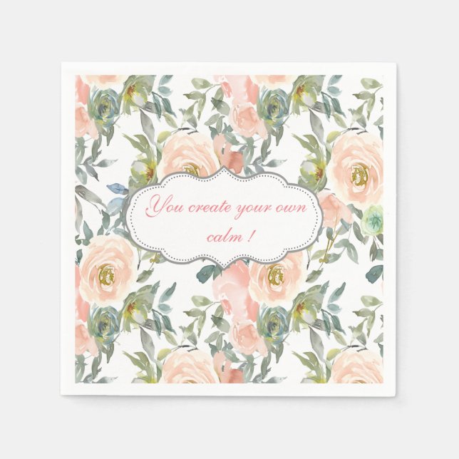 Serviette En Papier Élégantes Roses Chic, Message Motivationnel  (Devant)