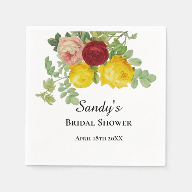Serviette En Papier Élégantes Roses Fleurs de Mariage  (Devant)