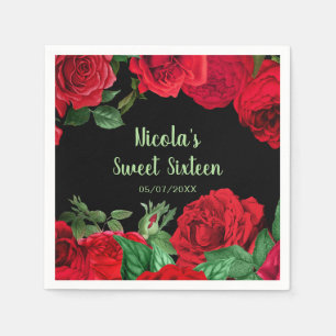 Serviette En Papier Élégantes Roses Rouges Fleurs Sweet Sixteen
