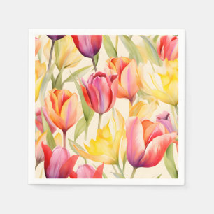 Serviette En Papier Élégantes tulipes aquarelles
