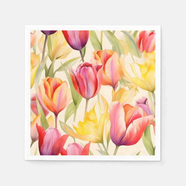 Serviette En Papier Élégantes tulipes aquarelles (Devant)