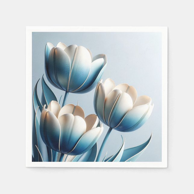 Serviette En Papier Élégantes tulipes bleues et blanches (Devant)