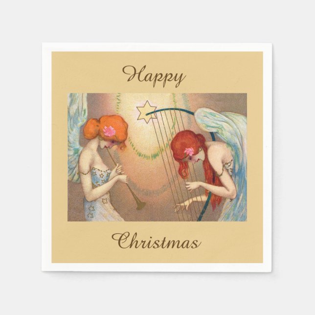 Serviette En Papier Elegants Anges & Musique Joyeux Noël (Devant)