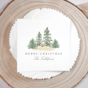 Serviette En Papier Élégants arbres de pin evergreen aquarelle de Noël