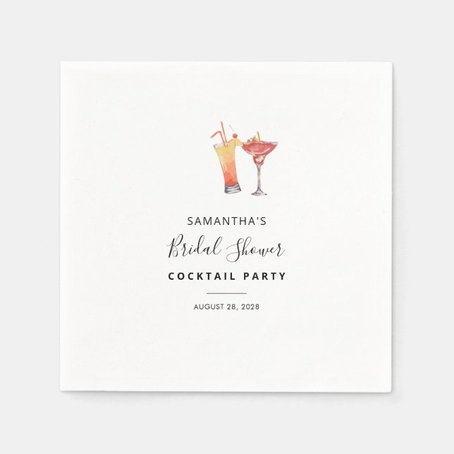 Serviette En Papier Élégants cocktails aquarelle douche de mariage (Devant)