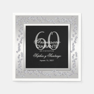 Serviette En Papier Élégants diamants de mariage d'argent 60 ans