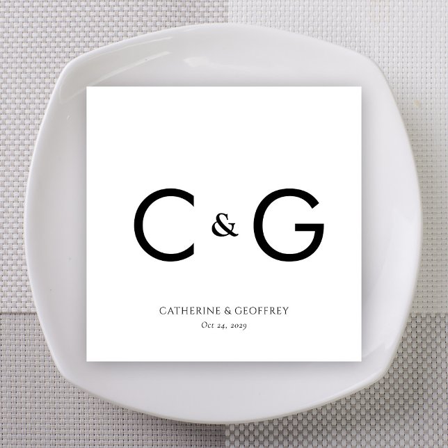 Serviette En Papier Élégants Initiales Personnalisées Monogrammes Mari (Elegant Custom Initials Monogram Wedding Napkins)