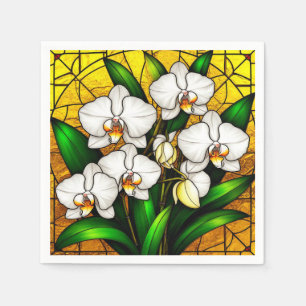 Serviette En Papier Élégants orchidées blanches en verre coloré