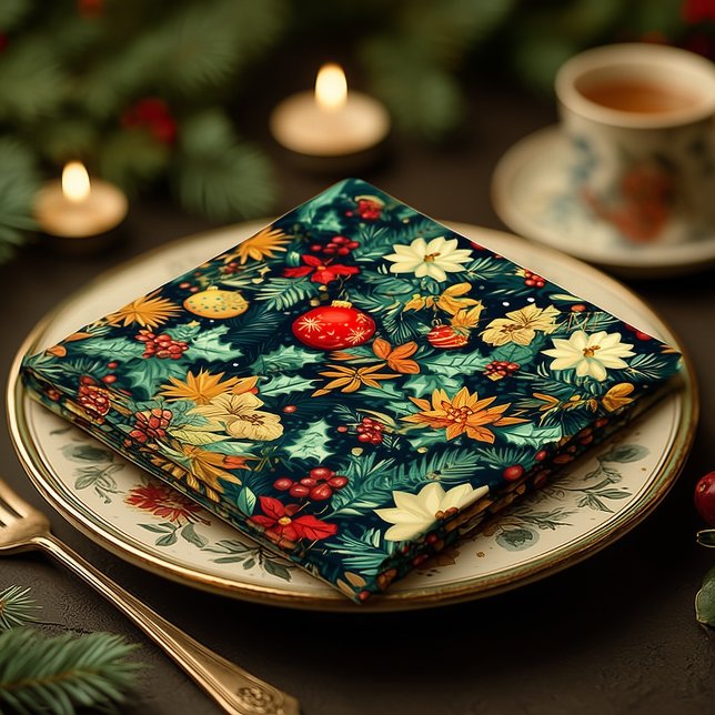 Serviette En Papier Élégants ornements de Noël et dîner de feuillage (Créateur téléchargé)