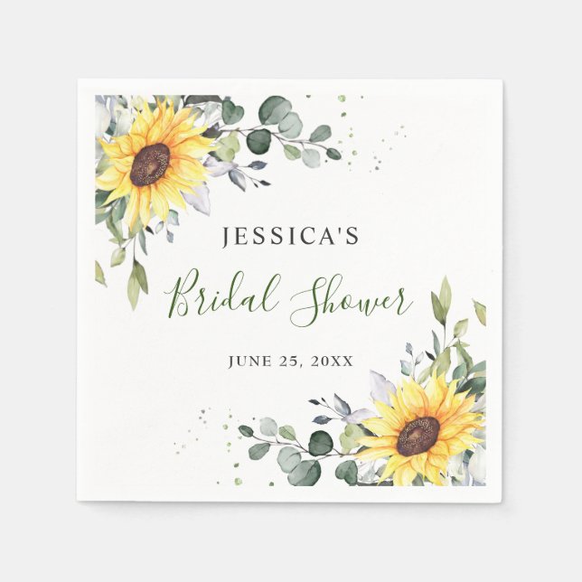 Serviette En Papier Élégants Tournesols Eucalyptus Floral Baignade de  (Devant)