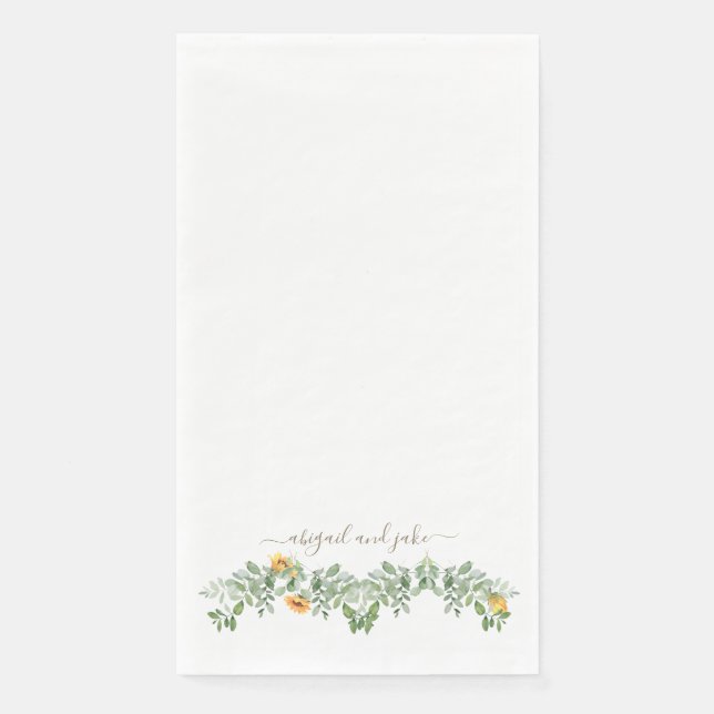 Serviette En Papier Élégants Tournesols & Feuillage Mariage Personnali (Devant)