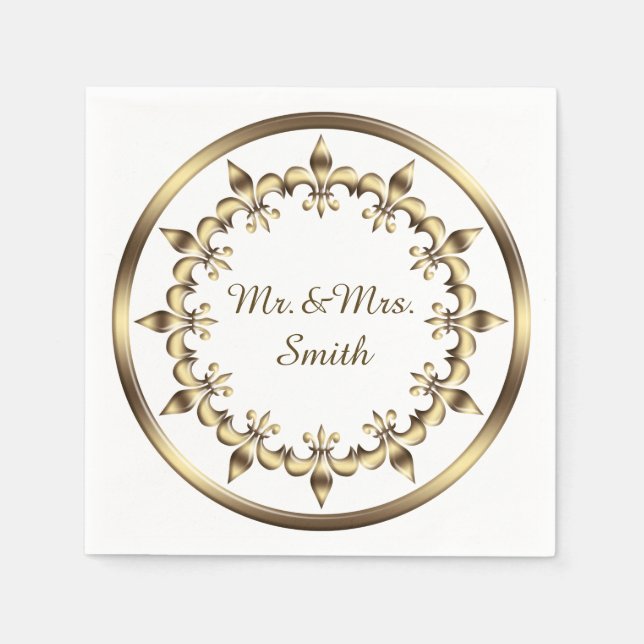Serviette En Papier Elément de cercle royal doré. Fleur de Lis. (Devant)
