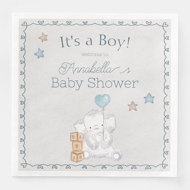 Serviette En Papier Élément de peinture à l'aquarelle de bébé éléphant (Devant)