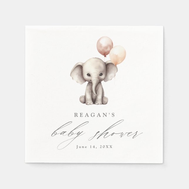 Serviette En Papier Élémentaire Éléphant avec Ballons Fête de Naissanc (Devant)