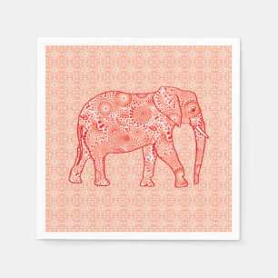 Serviette En Papier Éléphale tourbillon fractal - corail orange et bla