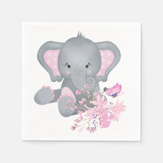Serviette En Papier Éléphant aquarelle mignon  (Devant)