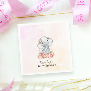 Serviette En Papier Elephant Baby shower Boho Chic Coral Aquarelle