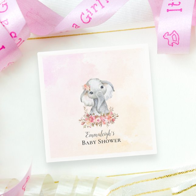 Serviette En Papier Elephant Baby shower Boho Chic Coral Aquarelle (Créateur téléchargé)