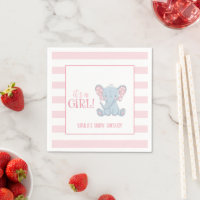 Eléphant Baby shower Napkin - It's a Girl - Custom