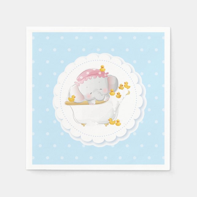 Serviette En Papier Eléphant Bain Bleu Polka Point (Devant)