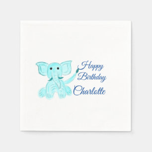 Serviette En Papier Éléphant bébé aquarelle joyeux anniversaire ajoute