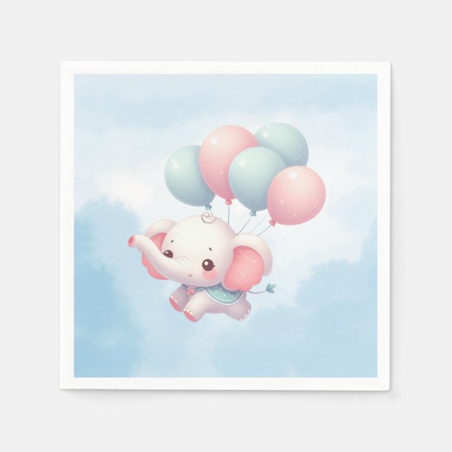 Serviette En Papier éléphant bébé avec des ballons (Devant)