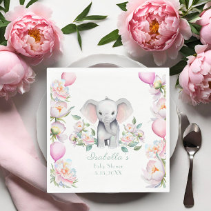 Serviette En Papier Eléphant Bébé avec pivoines et Baby shower Ballons