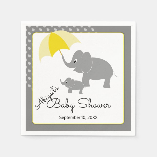 Serviette En Papier Elephant & bébé, Baby shower parapluie (Devant)
