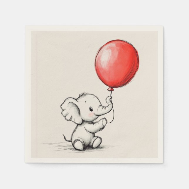 Serviette En Papier Elephant bébé convivial avec papier à ballons roug (Devant)