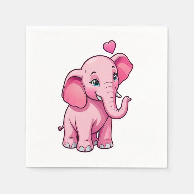 Serviette En Papier Eléphant Bébé Rose Cute Avec Amour (Devant)