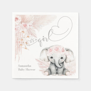 Serviette En Papier Elephant Blash Baby shower Boho Rose Fleur