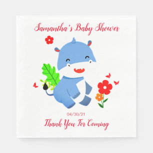Serviette En Papier Eléphant Bleu Cute Avec Baby shower Fleurs Rouges
