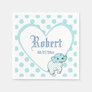 Serviette En Papier Éléphant Bleu Garçon Bébé Cœur et Points