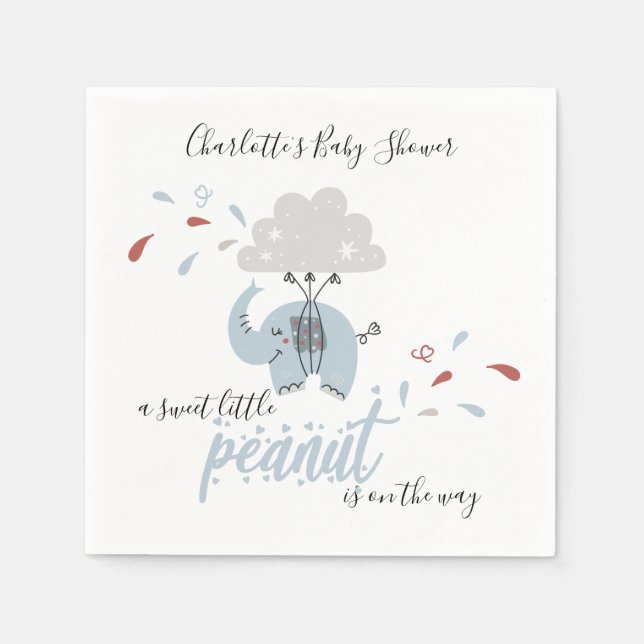 Serviette En Papier Eléphant Blue Cute Boy's Baby shower Napkins (Devant)