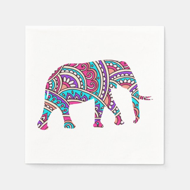 Serviette En Papier Éléphant coloré (Devant)