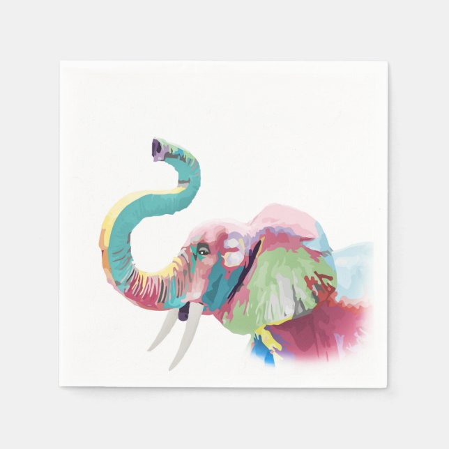 Serviette En Papier Eléphant coloré cool tendance (Devant)