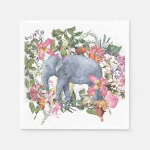 Serviette En Papier Eléphant dans la jungle fleurie