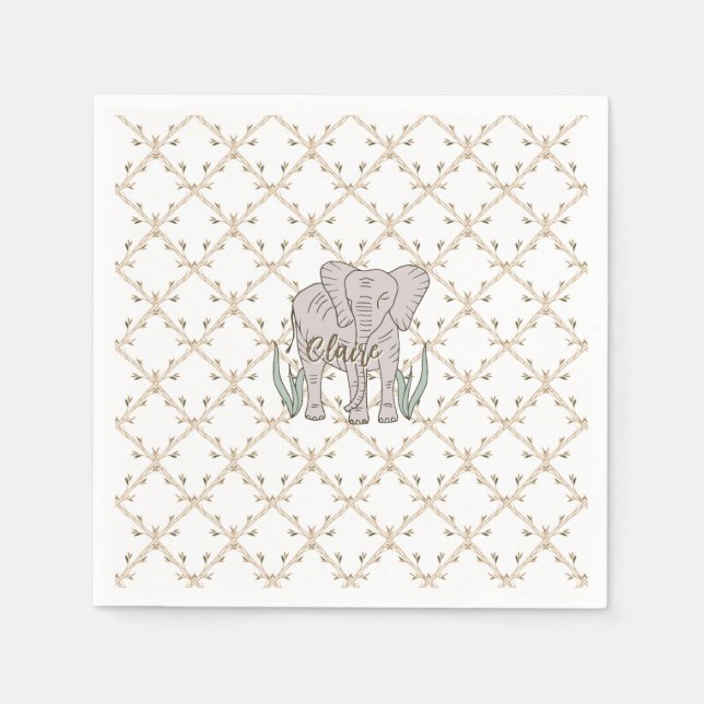 Serviette En Papier Éléphant et bambou (Devant)