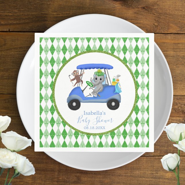 Serviette En Papier Éléphant et Singe Garçon Bébé Golf (Créateur téléchargé)