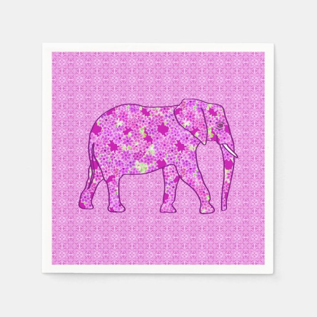 Serviette En Papier Éléphant fleur - orchidée et magenta (Devant)