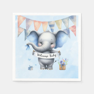 Serviette En Papier Eléphant gris bleu mignonne Bienvenue bébé garçon