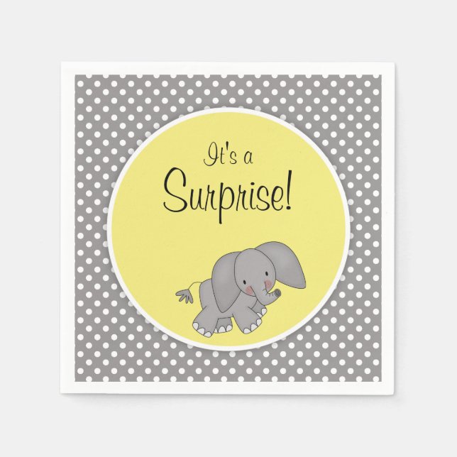 Serviette En Papier Eléphant jaune mignon Baby shower neutre genre (Devant)