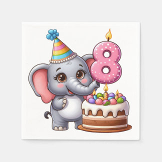 Serviette En Papier Éléphant Mignon 8ème Anniversaire