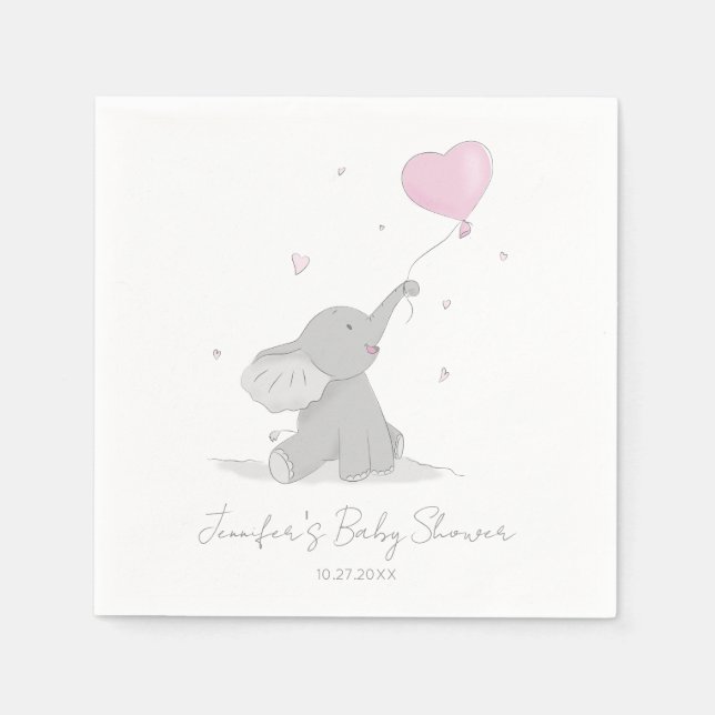 Serviette En Papier Eléphant mignon avec Baby shower à ballon (Devant)