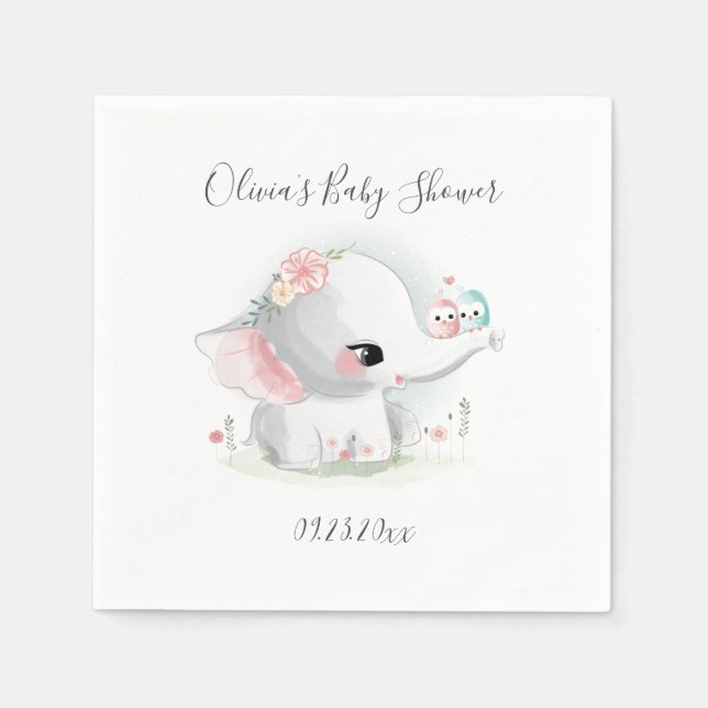 Serviette En Papier Eléphant mignon Baby shower personnalisé (Devant)
