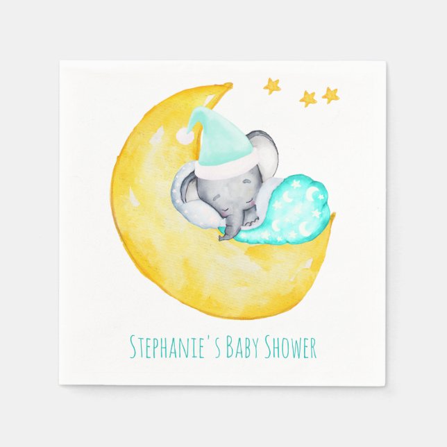 Serviette En Papier Eléphant mignon bébé sur le Baby shower de la lune (Devant)